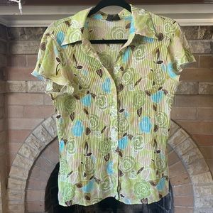 VINTAGE GREEN FLOWERED BLOUSE